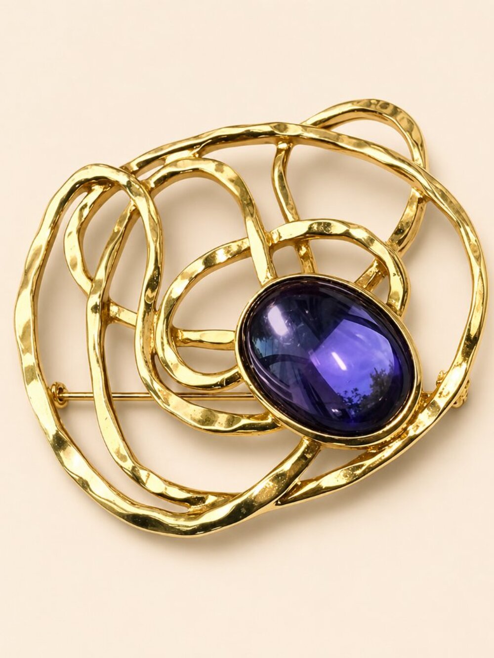 Vintage Avon Golden Web Purple Cabochon Statement Brooch